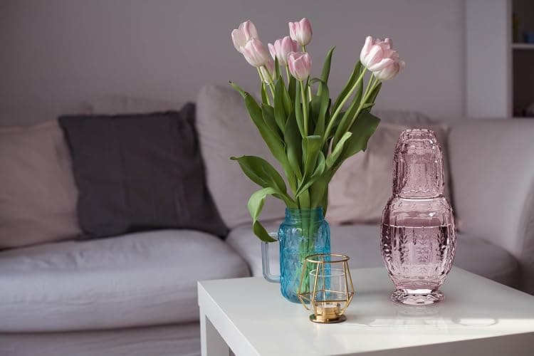 Zanzer 33.8 Oz Carafe Set with Glass Tumbler, Vintage Bedside Glassware for Water or Juice - Unique Antique Pitcher - Beautifully Etched Carafe & Tumbler Duo for Home Decor & Gifting (Pink) thumbnail 4