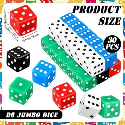 Poen 30 Pcs Standard Dice 25 mm Casino Theme Party Dice Large Opaque Jumbo Acrylic D6 Bulk Sifter for Casino Theme Party Board Vegas Birthday Supply(Colorful) thumbnail 3