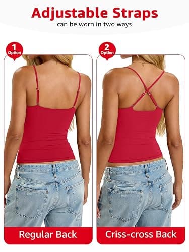 EasyGala Womens Padded Cami Tank Tops Double Lined Spaghetti Strap Built in Bra Shirts Slim Fitted Basic Summer Cloth 2025 thumbnail 4