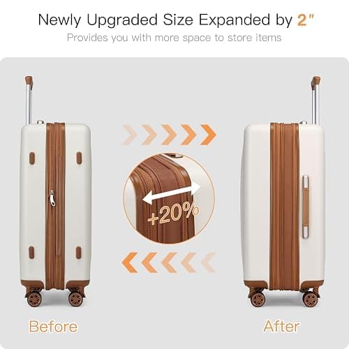 Kono Lightweight 24 Inch Expandable Luggage with Quiet Spinner Wheels TSA Lock, Scratch and Drop Resistant PC+ABS Hardside Durable Medium Checked Suitcase, Cream White & Brown thumbnail 5