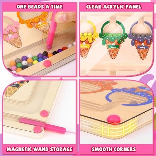 wakeInsa Magnetic Color and Number Maze,Montessori Toy for 2-5 Years Old Girls,Wooden Magnet Balls Puzzles,Toddler Busy Board Game,Preschool Learning Activities,Christmas & Birthday Gift for Kids thumbnail 4