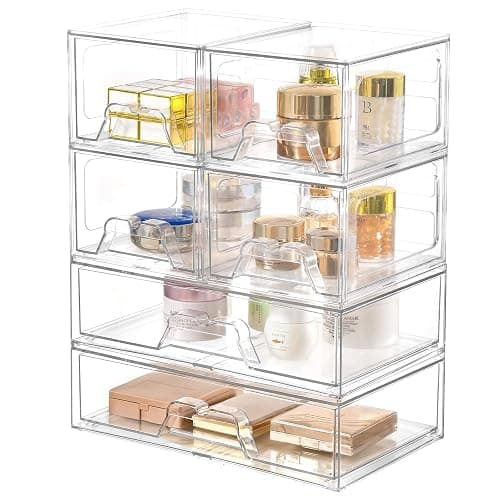 Stebopum 6 Pack Stackable Storage Drawers Clear Acrylic Organizer Makeup Bathroom Organizer and Storage Bins for Beauty Supplies,Ideal for Vanity, Bathroom,Pantry Organization - Image 1