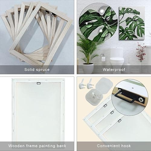 Canvas Wall Art Prints 3 Pieces White Green Leaves Picture Framed Artwork Paintings for Bedroom Living Room Kitchen 30 x 40cm Home Wall Decoration Paintings Personalised Photo Gifts, GYH0007 thumbnail 7