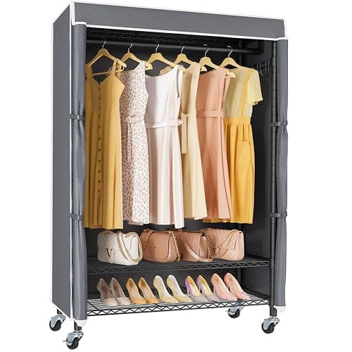 VIPEK R3C Rolling Clothes Rack with Cover Portable Closet for Hanging Clothes, Heavy Duty Garment Rack Clothing Racks with Wheels& Hanging Rod, Black Racks with Grey Upgraded Polyester Cover - Image 1