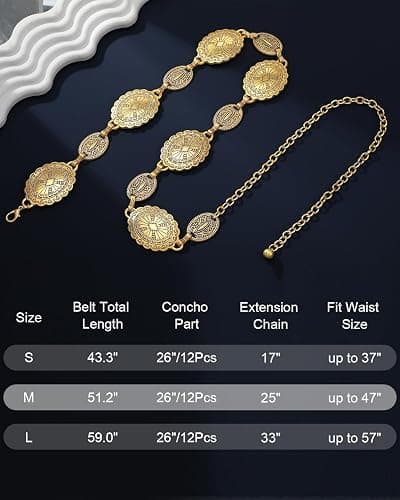 VONMELLI Western Belts for Woman Cowgirl Boho Concho Chain Waist Belt for Country Concert Dresses Jeans thumbnail 6