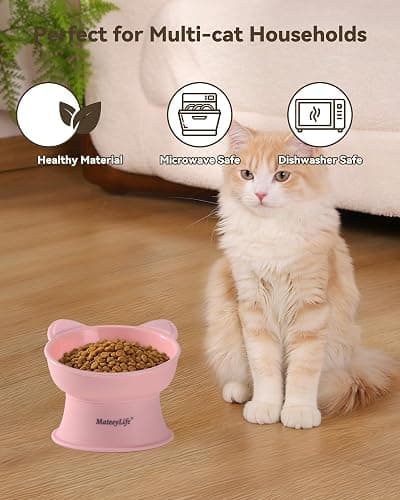 MateeyLife Raised Cat Bowls, Cat Food Bowl Elevated for Kittens & Small Dogs, 15°Tilted Protect Pets' Neck and Anti Vomiting, Whisker Friendly Food & Water Feeding Bowl, 6 oz Each - Pink thumbnail 7