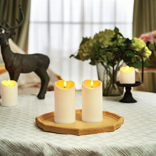 Homemory 6"x3" Outdoor Waterproof Flameless Candles, LED Candles, Battery Operated Candles with Remote and Timers, Electric Fake Plastic Pillar Candles, Ivory White, Set of 2 thumbnail 2