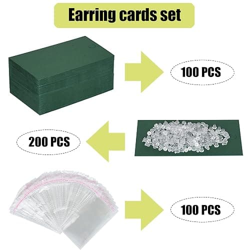 Twavang Earring Card Holder Set, 100Pcs Kraft Paper Earring Display Cards, 100 Pairs Clear Earring Backs with 100Pcs Self Adhesive Bags for Earrings Jewelry Display (Green, 3.5" x 2") thumbnail 3
