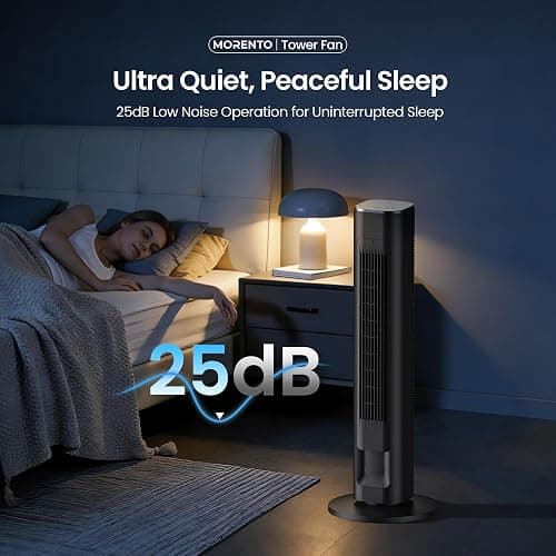MORENTO 36-Inch Smart Tower Fan with Remote, 25ft/s Standing Fan with WiFi, App & Voice Control, 4 Modes, 4 Speeds, 12-Hour Timer, 90° Oscillating Fan for Bedroom and Office, Black, 1 Pack thumbnail 3