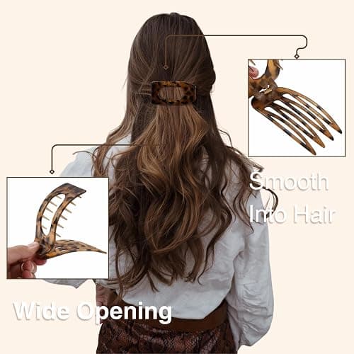 8 Pack Tortoiseshell Flat Hair Clips for Women – Large Neutral Matte No-Slip Rectangle Claw Clips for Thick & Thin Hair, Strong Hold Square Hair Accessories, Chic Neutral Leopard Pattern thumbnail 4