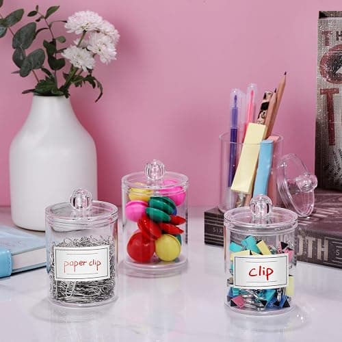 2 Pack Acrylic Qtip Holder Dispenser for Cotton Swabs, Balls, Pads, Floss Picks- Small Clear Plastic Canister Apothecary Jar Set, Bathroom Essentials Accessories Decor, Vanity Makeup Storage Organizer thumbnail 6