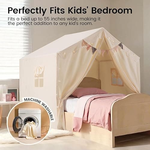 Tiny Land Kids Tent with Mat and Star Lights, Indoor Playhouse for Toddlers, 57"x36"x52" Large Reading Nook for Girls & Boys, Modern Bed Canopy for Kids Room thumbnail 4