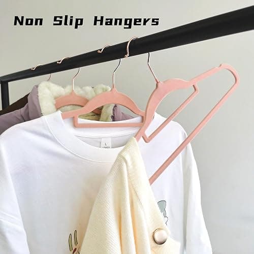 BGRQRIQ Pink Velvet Hangers 50 Pack - Rose Gold Hook, Space Saving Non-Slip Clothes Hangers, 16.5 Inch with Tie Bar for Coats,Sweater,Jackets,Dresses, Shirts, Suits & T-Shirts thumbnail 4