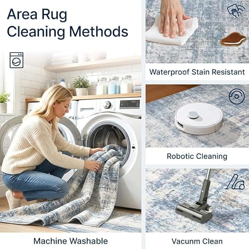 Syrlfar Area Rugs 9x12 Living Room Rug Washable No Slip Low Pile Soft Thickness Large Carpets Indoor Floor Covering for Bedroom Dining Modern Abstract Home Office Decor Blue thumbnail 6