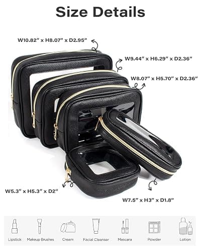 5Pcs Diaper Bag Organizer Pouch Set, Waterproof Travel Clear Makeup Bag Set for Women Small Toiletry Bag Travel Packing Organizer Bags Cosmetic Case with Zipper Compact Car Organizer Bag (Black Set) thumbnail 6