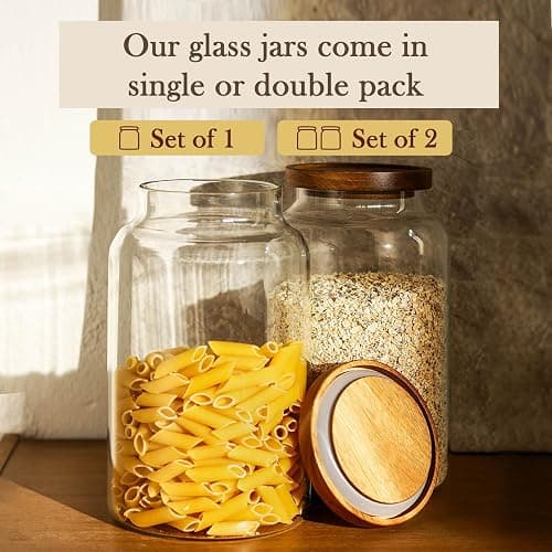 Labina Glass Storage Container Airtight Food Jars Kitchen Canister with Wood Lids, 88 Oz Wide Mouth Pantry Organization Glass Jar for Flour, Sugar, Cookie, Spagetti, Nuts and Candy (2 Pack) thumbnail 4