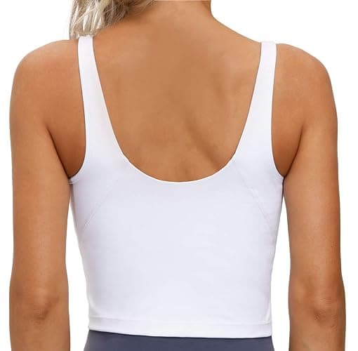 THE GYM PEOPLE Womens' Sports Bra Longline Wirefree Padded with Medium Support - White - Small thumbnail 4