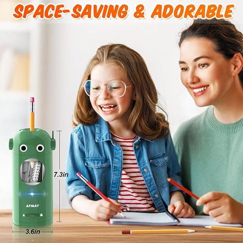 AFMAT Electric Pencil Sharpener for Colored Pencils 7-11.5mm, Fully Automatic Robot Pencil Sharpener, Auto in & Out, Rechargeable Hands-Free for Classroom/Home/Office, Battery Operated, PSX5RB, Green thumbnail 2