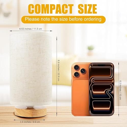 Small Bedside Night Table Lamp for Bedroom, Minimalist Nightstand Lamp with Round Fabric Linen Shade, Study Reading Desk Lamp for Kids Room, Living Room, College Dorm, Home, Office thumbnail 6