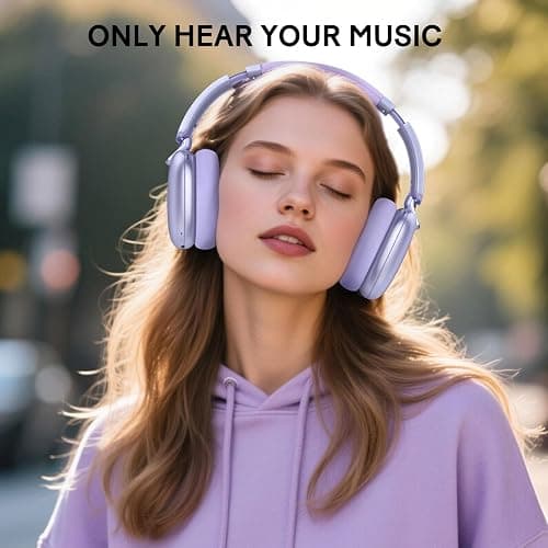 RORSOU C6 Active Noise Cancelling Headphones, Wireless Over Ear Bluetooth Headphones, 60H Playtime, Lightweight Folding Deep Bass Comfort Fit Ear Cups Headset with Mic for iPad/Travel/PC/Home Purple thumbnail 8