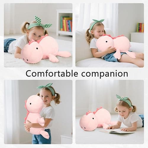 22" 3.5 lbs Weighted Dino Stuffed Toys, Cute Animals Plushie Dolls Pillow Gifts for Kids Adults (Pink) thumbnail 5