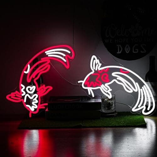 Koi Fish Neon Sign for Wall Decor Koi Carp Neon Lights Japanese Fish Led Neon Red White Neon Signs Lucky Sign 16.7”x9.3” for Bedroom Office Living Room Decoration thumbnail 3