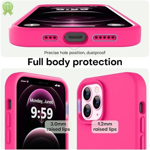 LOVE 3000 Compatible with iPhone 12 Pro Max Phone Case | Thickening 2.1 MM Liquid Silicone | Anti-Scratch Microfiber Lining | Full-Body Duty Heavy Protection Case for Men, Hot Pink thumbnail 3