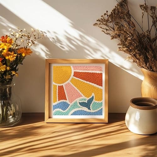 DOODLREAM Bohemian Sun and Ocean Waves DIY Punch Needle Embroidery Kit for Adult Beginner, 24 cm Boho Punch Stitching Craft Set for Starter with Frame, Fabric Pattern, Threader, Yarn, Punch Needle thumbnail 6