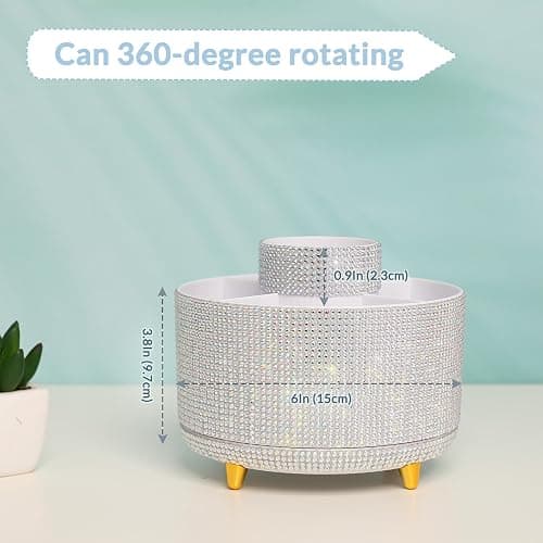 SKYDUE 360 Degree Rotating Desk Organizer, Shining Dual-Purpose Rhinestone Pencil Pen Holder, Rotating Desk Pen Organizer with 5 Slots, Rhinestone Pencil Cup for Office, School, Home thumbnail 3
