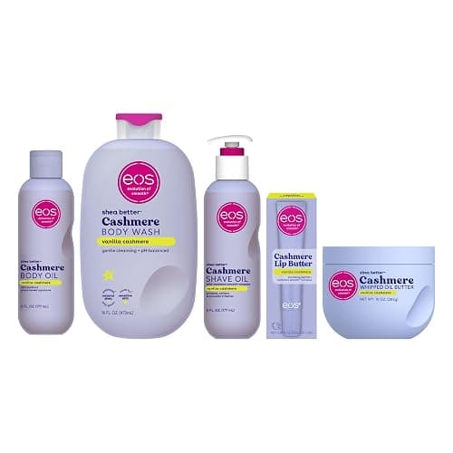 eos Vanilla Cashmere Bundle- Body Oil, Body Wash, Shave Oil, Whipped Body Butter, Lip Butter - Image 1