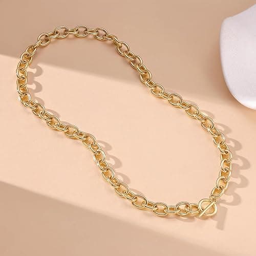 CHESKY 14K Gold Plated Chunky Necklace for Women, Trendy Toggle Clasp | Statement Pendant Necklace, Layered Paperclip Chain, Toggle Clasp Design, Thick Gold Chain, Non Tarnish Everyday Jewelry thumbnail 4