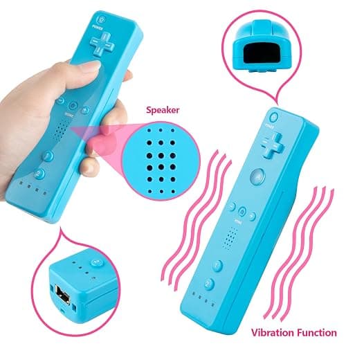 XiQiDianr Wii Remote Controller and Nunchaku Controller,Wii Controller with Nunchuck, Used for Wii/Wii U Console, with Silicone Case and Wrist Strap (Pink+Blue) thumbnail 3
