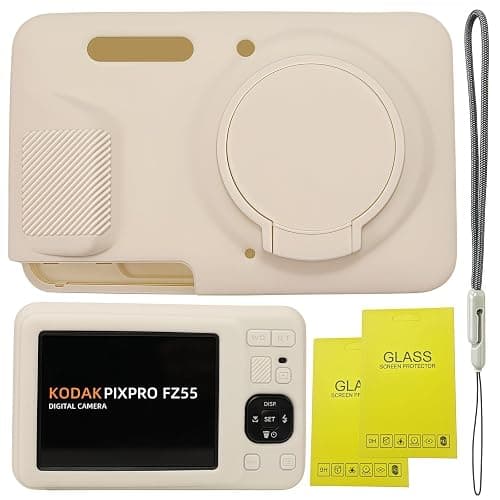SZHSYJY Case for Kodak PIXPRO FZ55,FZ55 accessories,Soft Silicone Protective Case Removable Lens Cover,Comes with 2 Screen Protectors and 1 Wrist Strap. (Misty White) - Image 1