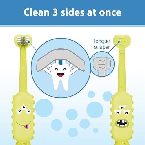 Dr. Brown's ToothScrubber Toddler Toothbrush, Triple-Sided Training Toothbrush with Suction Cup Base, Green Monster, Baby Oral Care, Ages 1-4 Years thumbnail 4