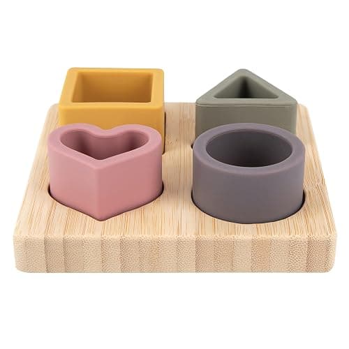 Nuby Soft Shape Silicone Puzzle Toy with Bamboo Base - Baby Toy for Hand-Eye Coordination - 5-Piece Puzzle for Toddlers - 12+ Months thumbnail 6