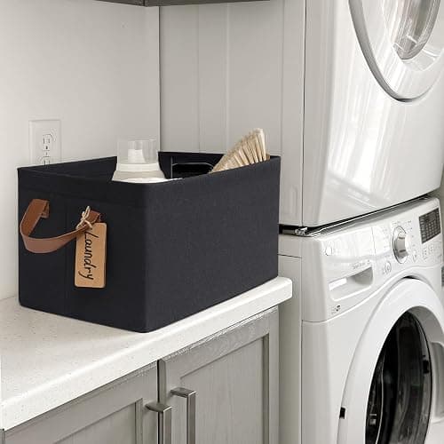 Goodpick Large Fabric Storage Baskets for Shelves, Storage Bins for Organizing, Cloth Baskets for Organizing, Black Storage Basket , 16.75" L x 11" W x 9.75" H, 2-Pack thumbnail 2