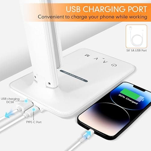 karidi LED Desk Lamp with Wireless Charger, Dimmable Table Lamp Reading Lamp with USB Charging Port, 5 Lighting Modes, Sensitive Control, Foldable Portable Desk Light for Home Office Bedroom Reading - White Pro thumbnail 5