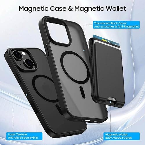 Ntwinro Magnetic for iPhone 12 mini & 13 mini Case (Compatible with MagSafe) with Detachable Wallet & Card Holder for 3 Cards [RFID Blocking] Military Grade Protective Slim Phone Cover, Black thumbnail 3