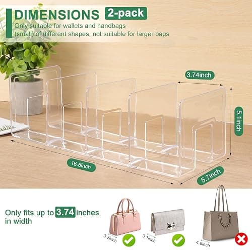 AMZABBY 2 Pack Acrylic Purse Organizer for Closet, 8-Slot Bag & Purse Organizer, No Assembly, Clear Handbag Storage Shelf .for Shelf Divider Handbags, Clothes, Sweater thumbnail 2