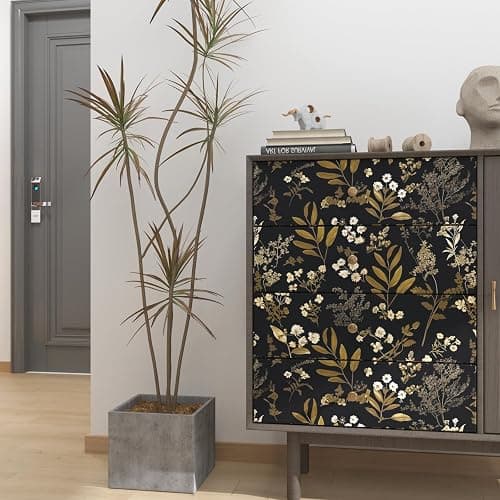 Laatse Black Gold Wallpaper Peel and Stick Dark Floral Wallpaper 17.5in x 118in Vintage Leaf Contact Paper Vinyl Waterproof Self Adhesive Boho Botanical Wall Paper for Bedroom Cabinet Décor thumbnail 4