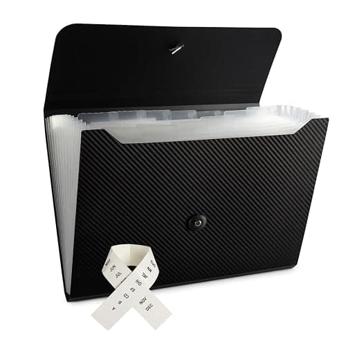 Expanding File Folder File Organizer 13 Pockets Accordion Filing Folder Expandable File Folder for Documents Aesthetic Paper Organizer Folder for Work, School, Home, Office, Black Transparent - Image 1