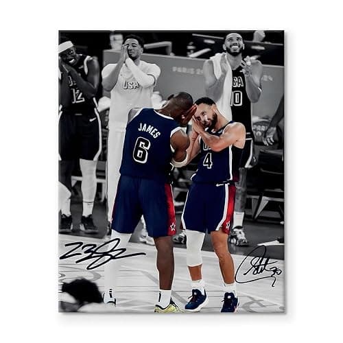 NBA Canvas Wall Art Decor - LeBron James and Stephen Curry Team USA Basketball Print, Iconic Sleep Celebration Poster, Sports Wall Art for Game Room, Office, Gift for Basketball Fans 16x20 thumbnail 2
