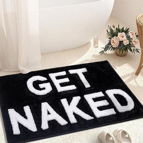 KOEXM Get Naked Bath Mat Cute Bathroom Rugs 16" x 24" Non Slip Absorbent Black Bath Rug for Bathroom Floor and Shower Funny Decor for Apartment, Machine Washable - Image 1