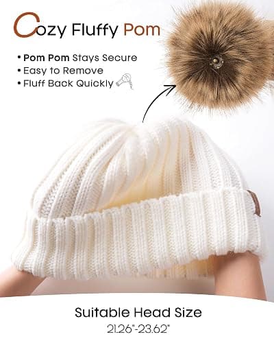 FURTALK Womens Winter Knitted Beanie Hat with Faux Fur Pom Warm Knit Skull Cap Beanie for Women thumbnail 3