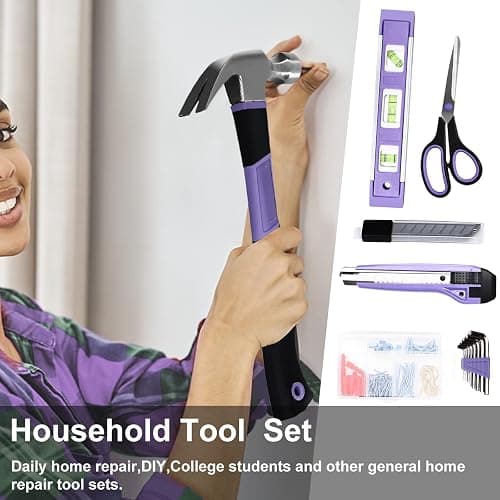 ACOSEA Purple Tool Set,223-Piece Tool Sets for Women,Tool Kit with 13-Inch Wide Mouth Open Purple Tool Bag,The Basic Tool Set is Perfect for Home Maintenance (PURPLE) thumbnail 5