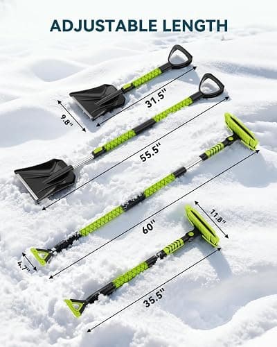 Upgraded 60'' Snow Brush & Snow Shovel with 2 Ice Scrapers, Extendable Snow Brush for Car Windshield with Squeegee, 4-in-1 Detachable Winter Snow Remover for Cars, SUVs, Trucks thumbnail 2
