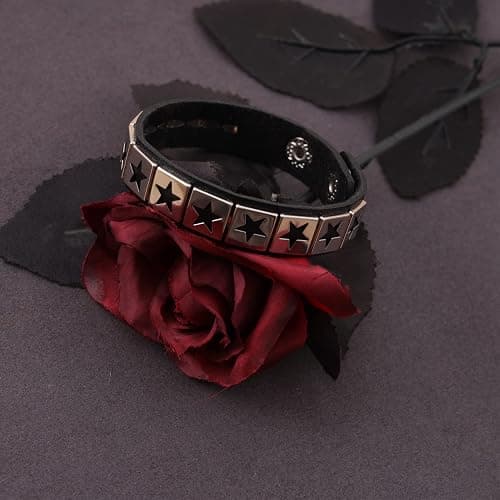 JAZTAKU Unisex Punk Leather Bracelet Spike Cuff Bracelet 80s Studded Wristband for Biker Hip Hop Punk Accessories thumbnail 4