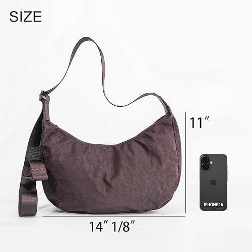 Medium Nylon Crossbody Crescent Bag: Slouchy Style Shoulder Casual with Adjustable Strap thumbnail 6