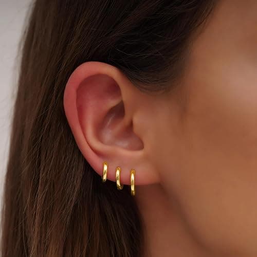 Gokeey Small Gold Huggie Hoop Earrings Set for Women 14K Gold Plated Hypoallergenic Lightweight Earrings for Sensitive Ears Everyday Earrings Sets for Multiple Piercing Cartilage Hoop Earrings Stack Jewelry thumbnail 2