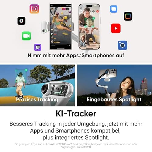 Insta360 Flow 2 Plus KI-Tracker-Bundle Hellgrau– Faltbarer Smartphone-Gimbal, KI-Tracking in jeder App, Multi-Personen-Tracking, Stativ/Selfie-Stick integriert, Fernsteuerung, für iPhone-/Android． thumbnail 10